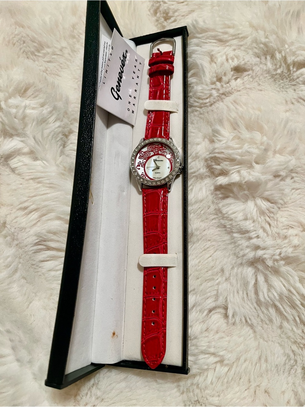 Genevex Red Croc-Embossed Women's Watch